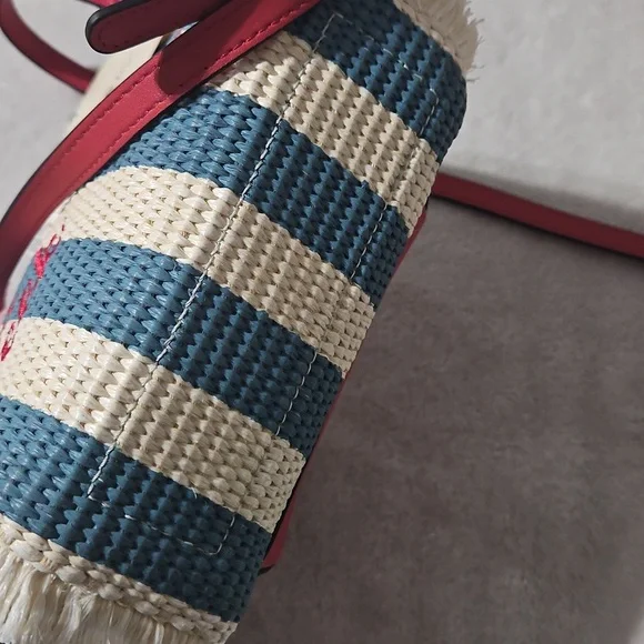 Patricia Nash Small Woven Striped Greek Isles Tote/Crossbody: Natural/Blue/Red - Picture 9 of 13